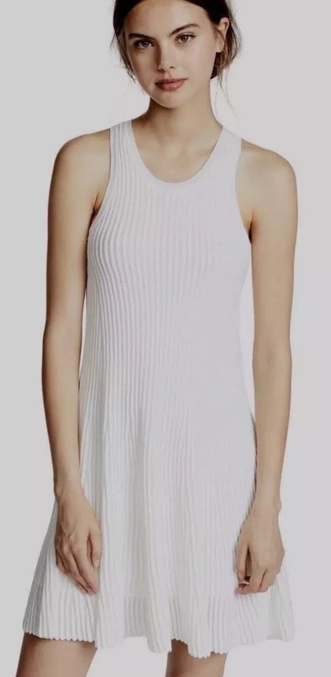 Theory Ottoman Day Dress Shell Cream Ribbed Knit S